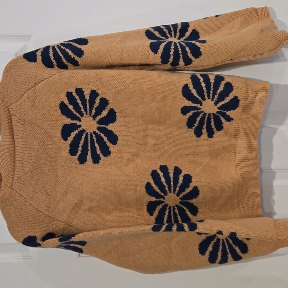 Floral Patterned Brown With Blue Flower Sweater Size XL - Picture 7 of 7